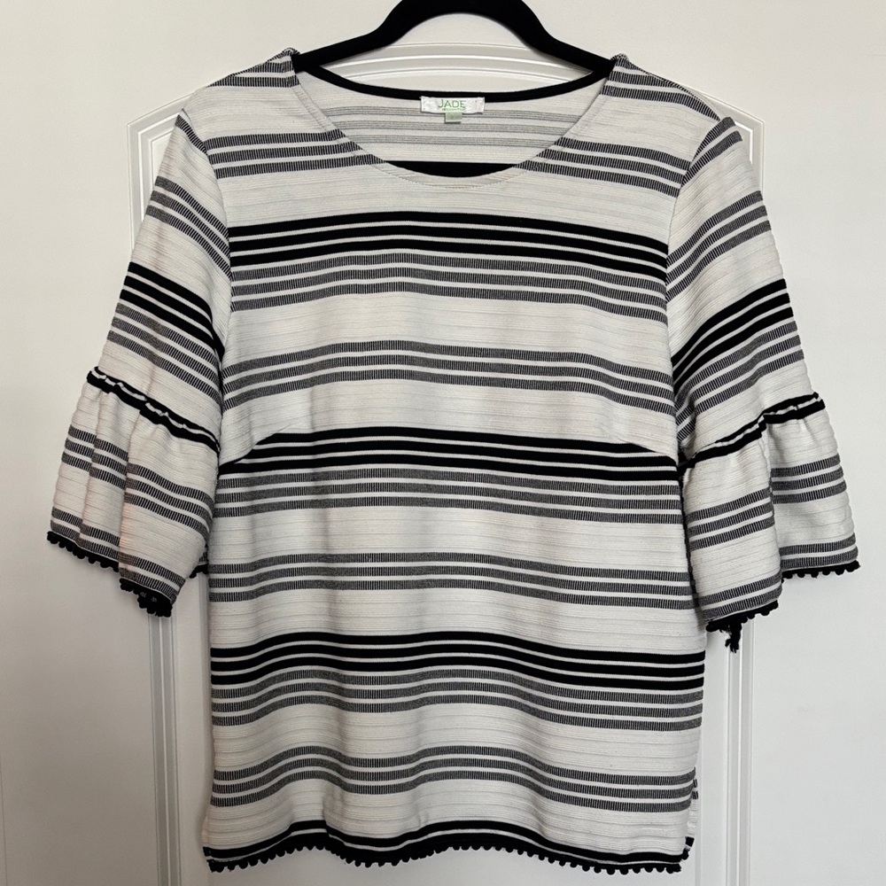 Jade Black and White Striped Short Sleeve Top